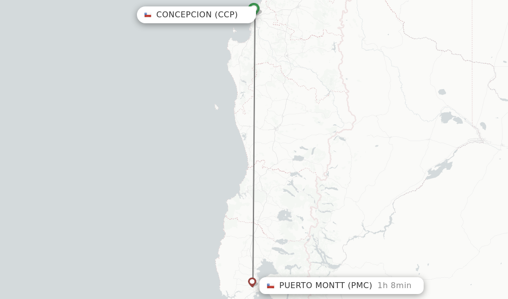 Flights from Concepcion to Puerto Montt route map
