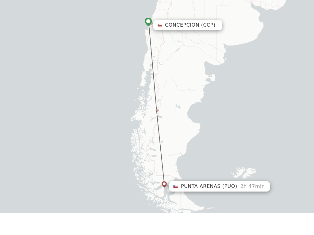 Flights from Concepcion to Punta Arenas route map