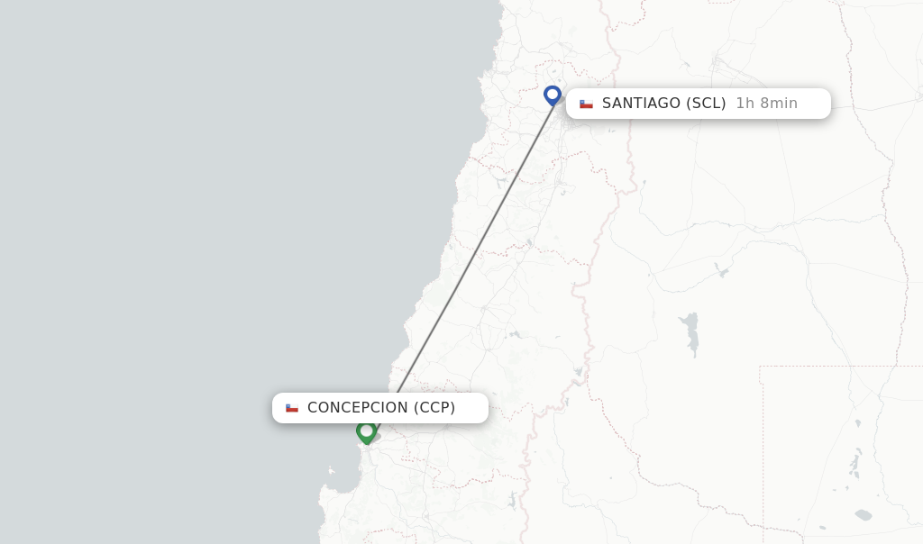 Flights from Concepcion to Santiago route map