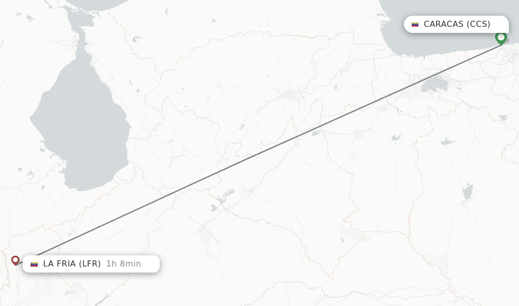 Flights from Caracas to La Fria route map