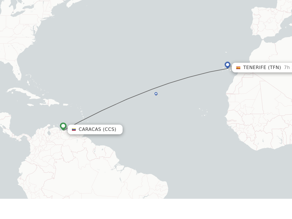 Flights from Tenerife to Caracas route map
