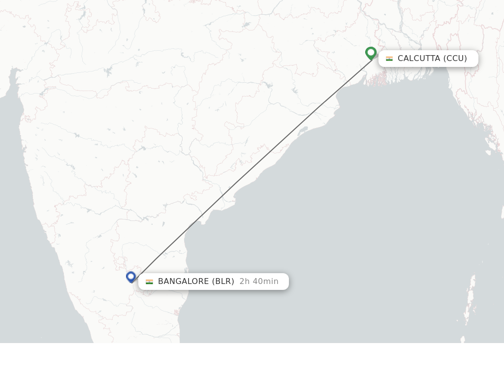 Flights from Kolkata to Bengaluru route map