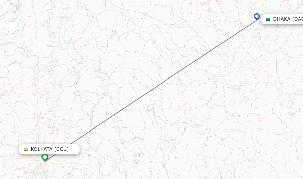 Flights from Kolkata to Dhaka route map