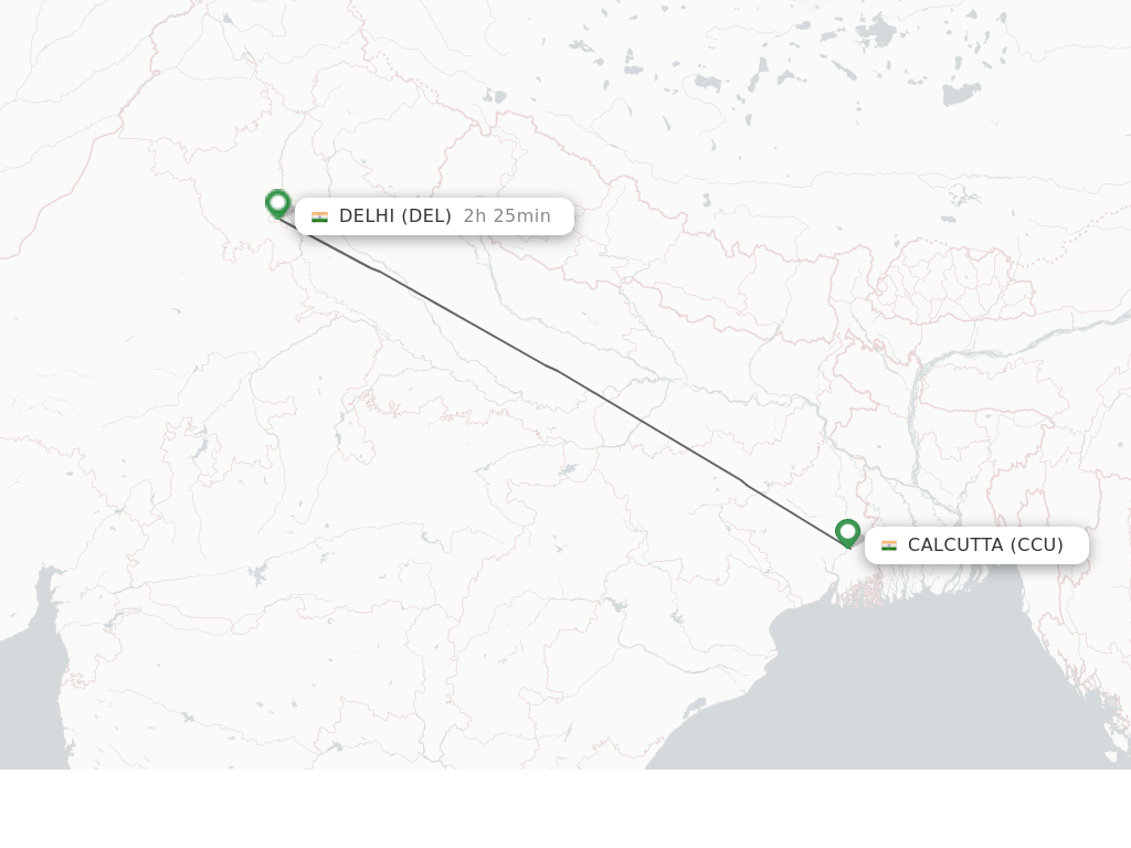 Flights from Kolkata to Delhi route map