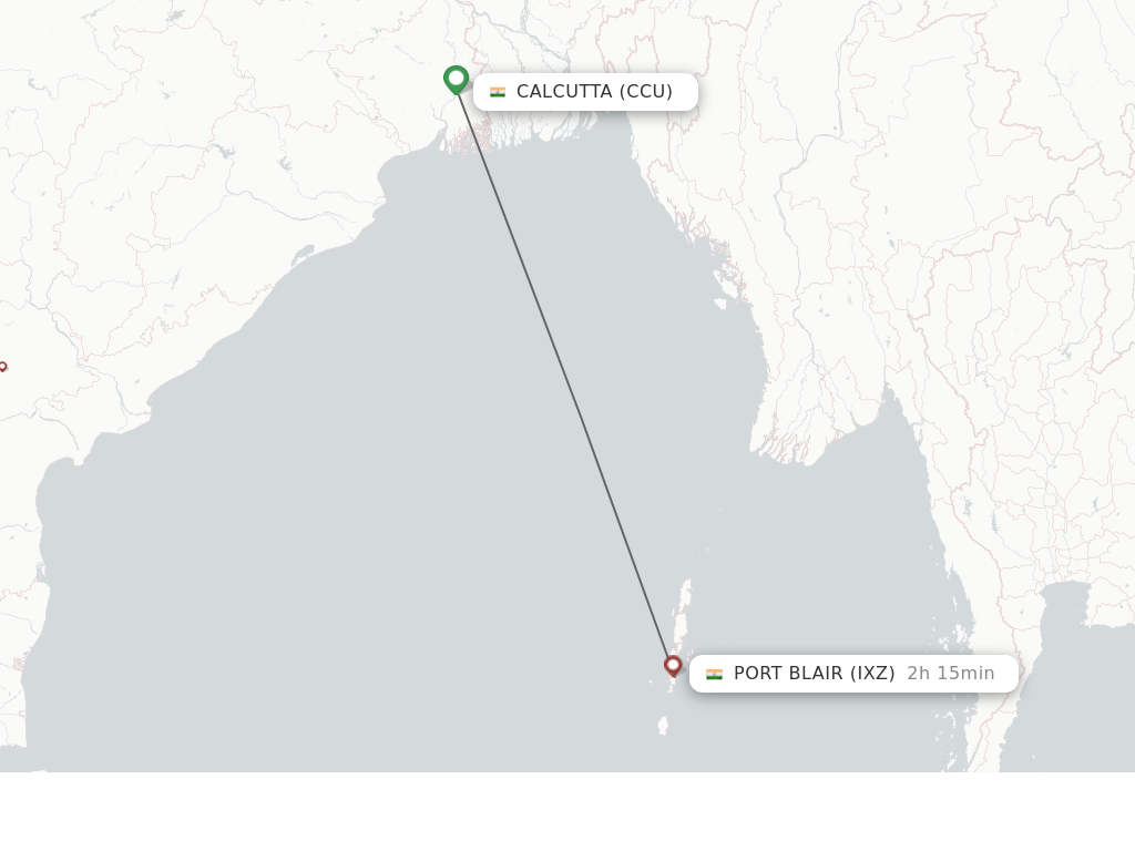 Flights from Kolkata to Port Blair route map