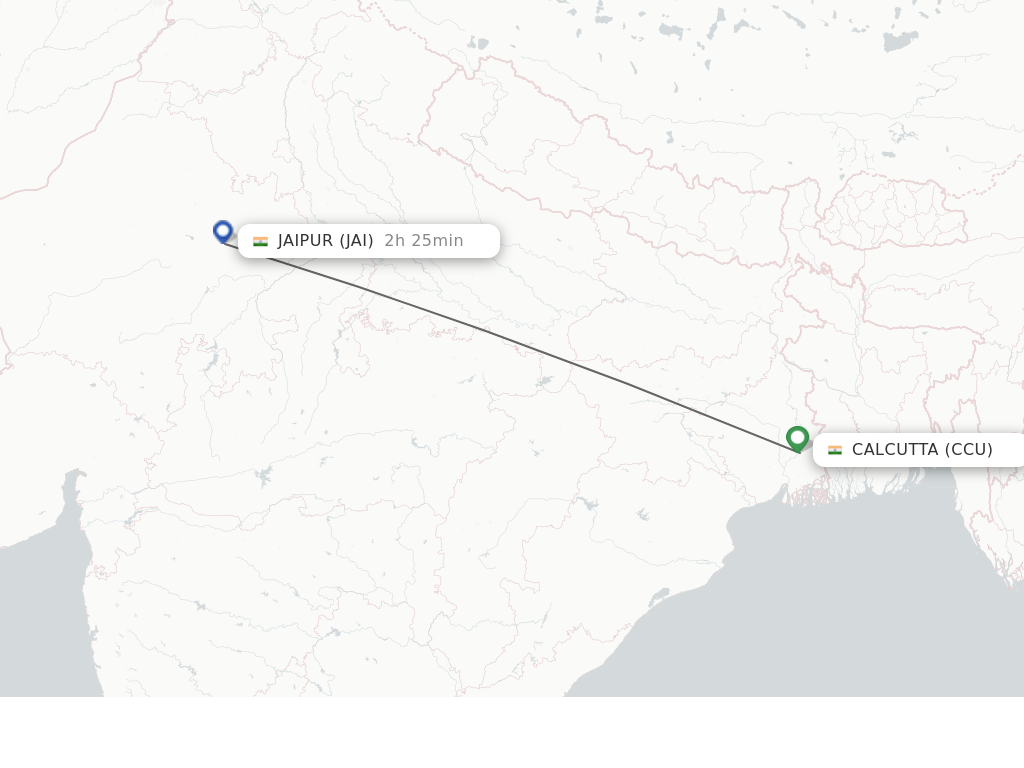 Flights from Kolkata to Jaipur route map