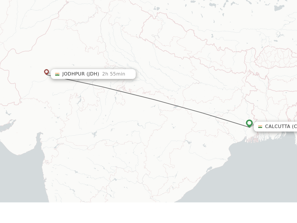 Flights from Kolkata to Jodhpur route map
