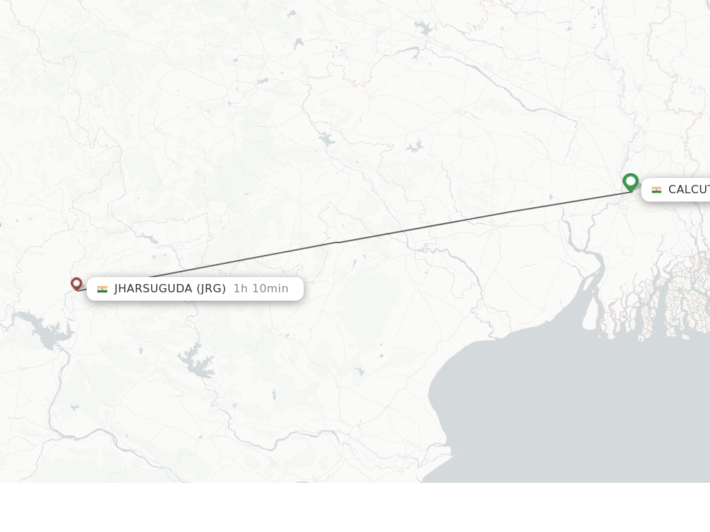 Flights from Kolkata to Jharsuguda route map
