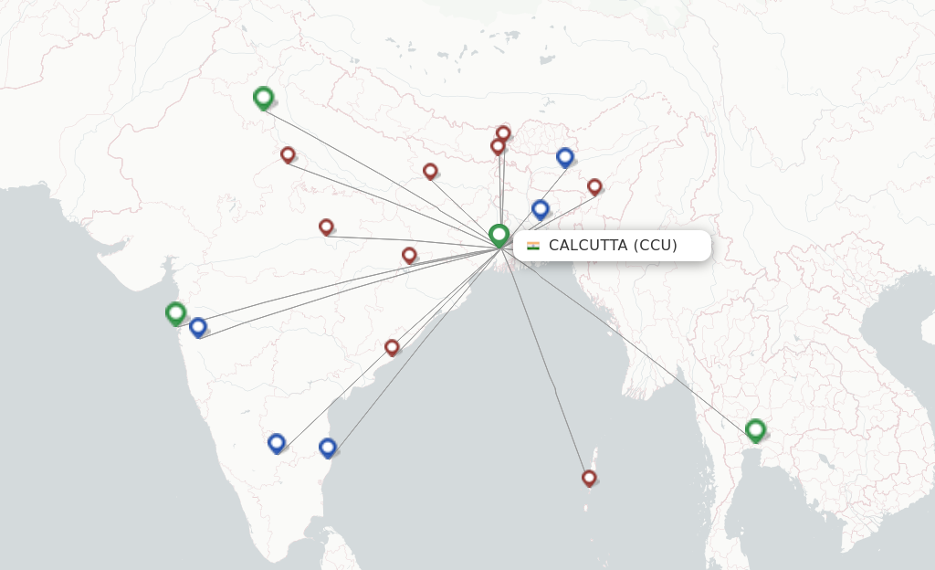 Route map with flights from Calcutta with SpiceJet
