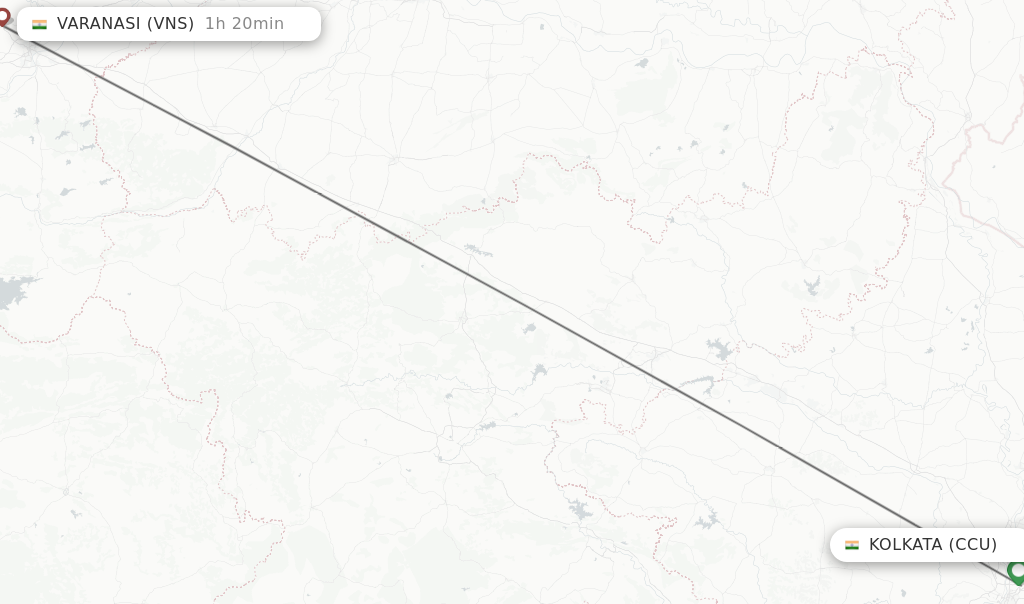 Flights from Kolkata to Varanasi route map