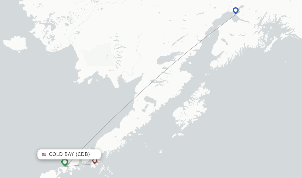 Route map with flights from Cold Bay with Aleutian Airways