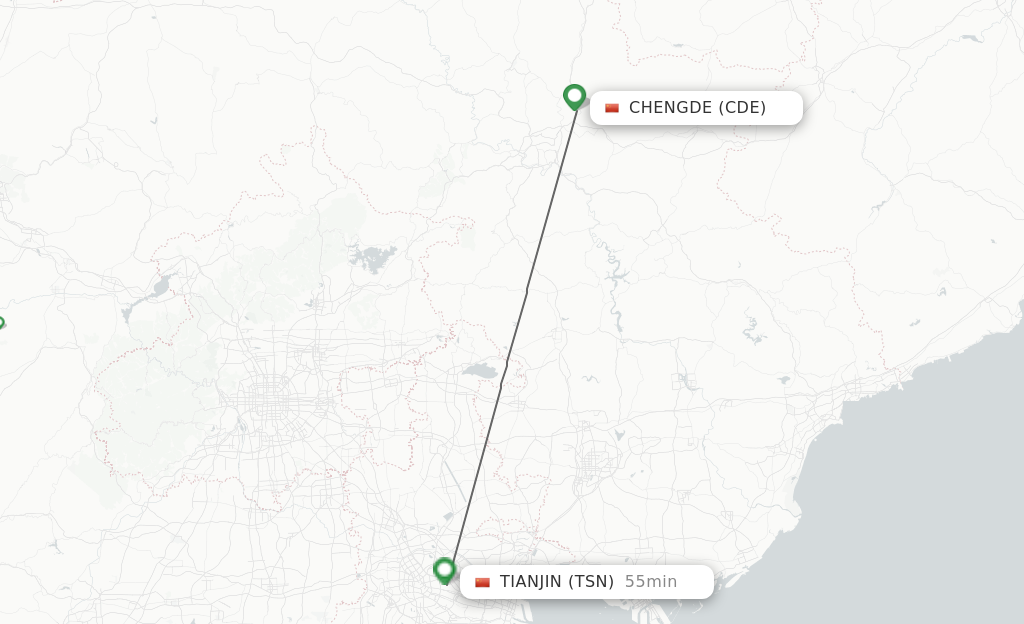 Flights from Chengde to Tianjin route map