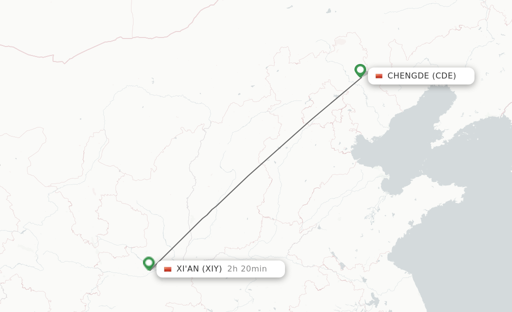 Flights from Chengde to Xian route map