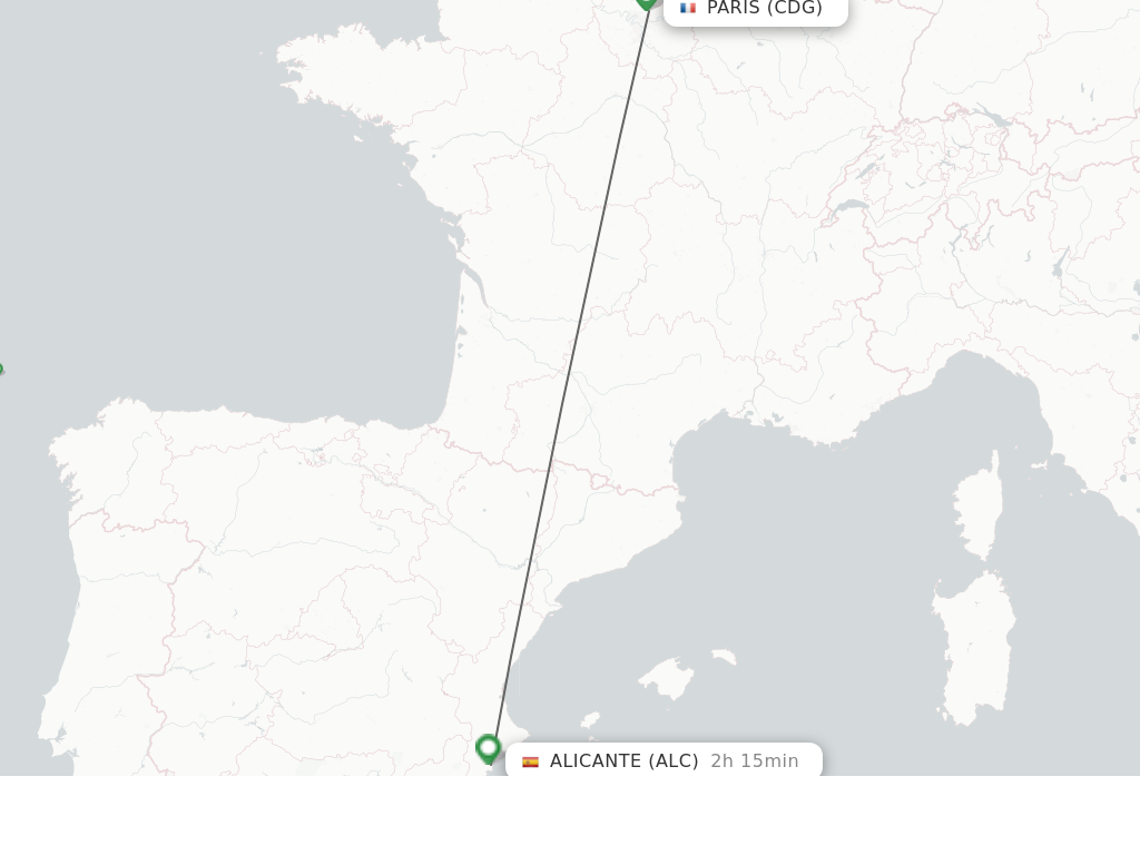 Flights from Paris to Alicante route map