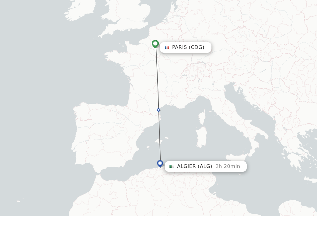 Flights from Paris to Algier route map