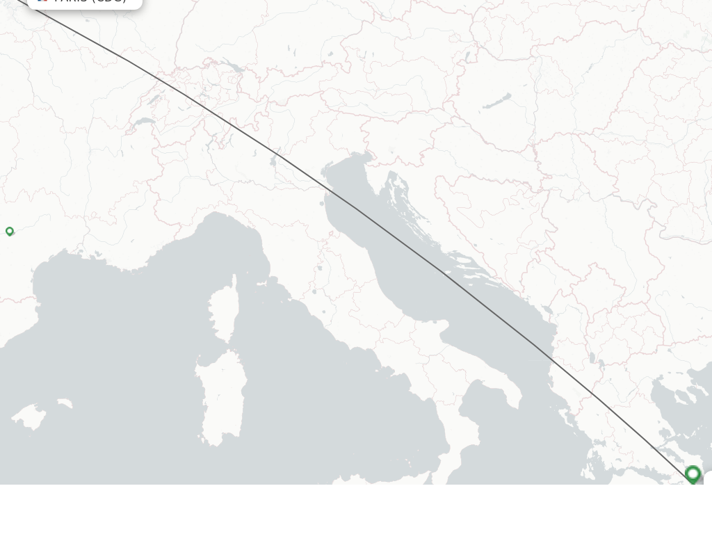 Flights from Paris to Athens route map