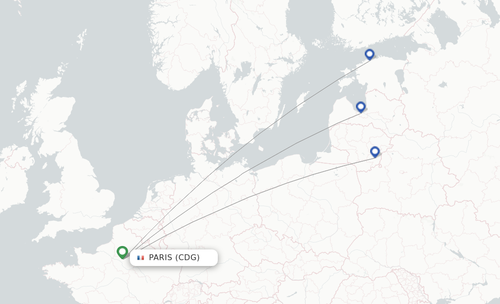 Route map with flights from Paris with Air Baltic
