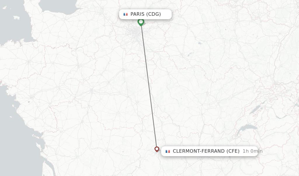 Flights from Paris to Clermont-Ferrand route map