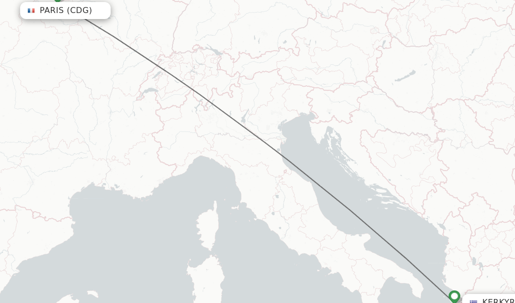 Flights from Paris to Kerkyra route map