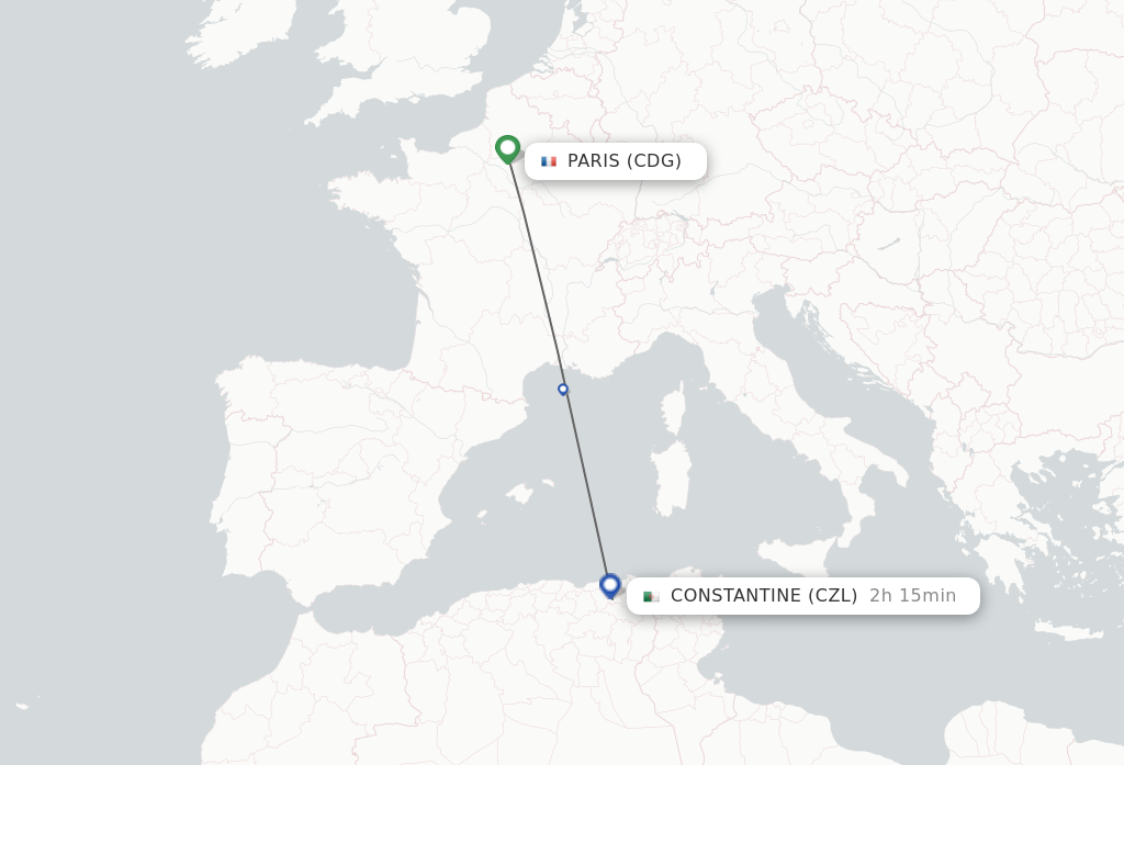 Flights from Paris to Constantine route map