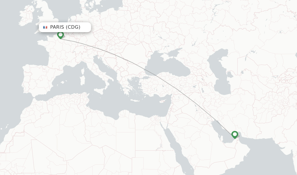 Route map with flights from Paris with Emirates