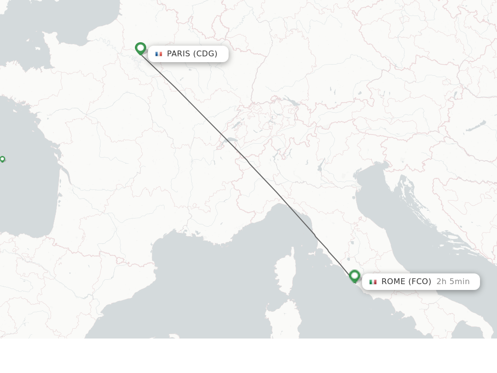 Flights from Paris to Rome route map