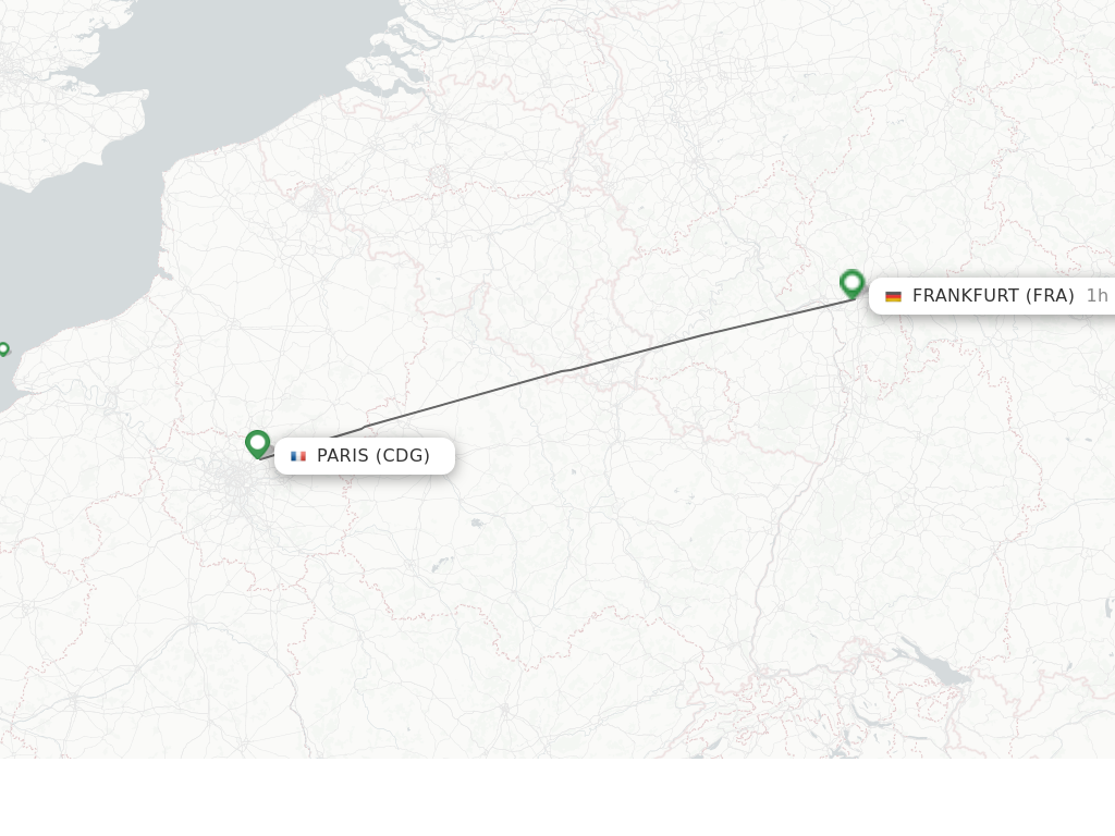 Flights from Paris to Frankfurt route map