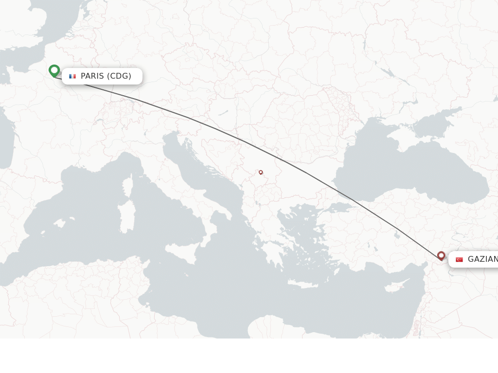 Flights from Paris to Gaziantep route map