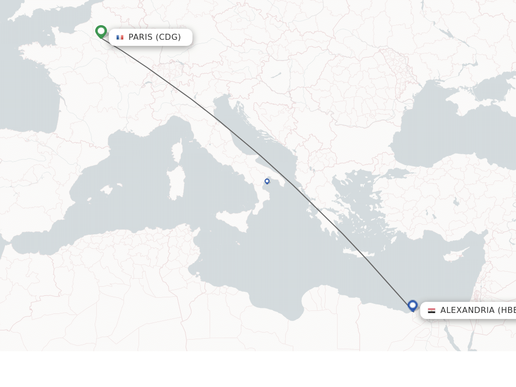 Flights from Paris to Alexandria route map