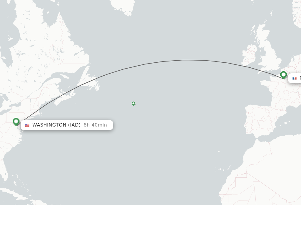 Flights from Paris to Washington route map