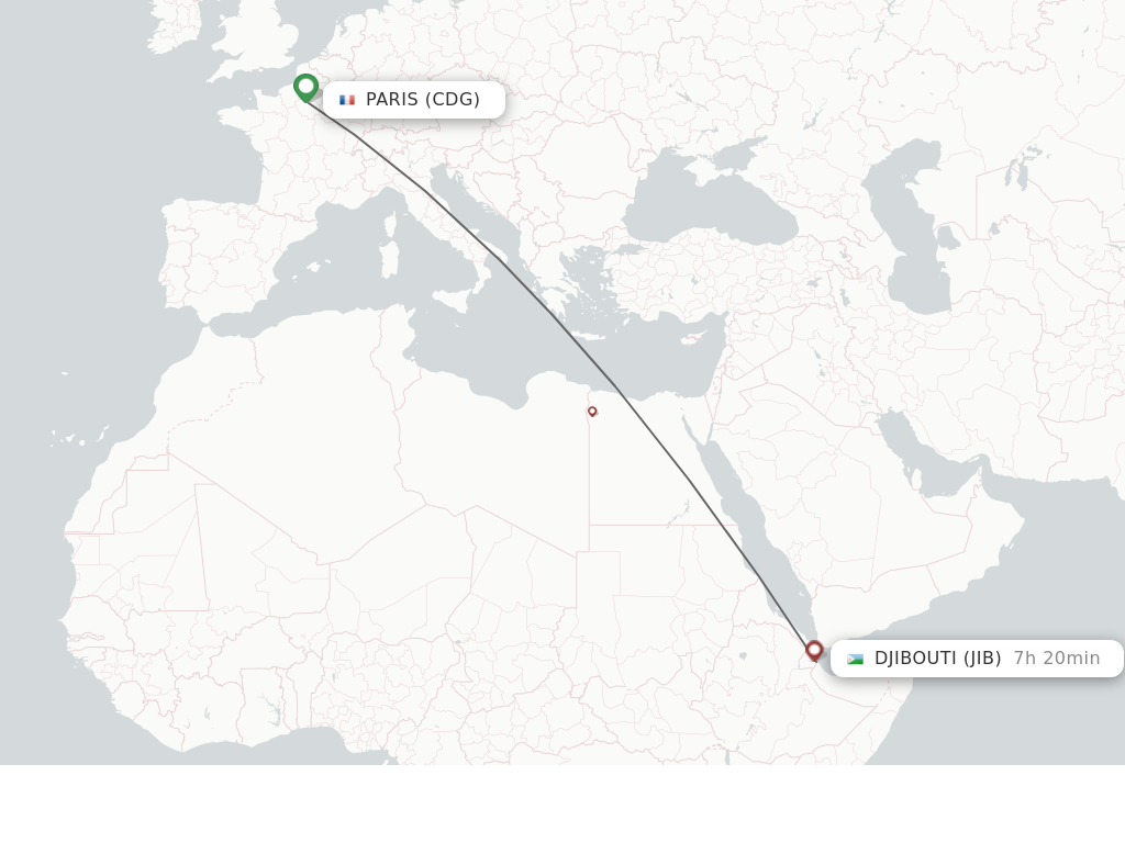 Flights from Paris to Djibouti route map