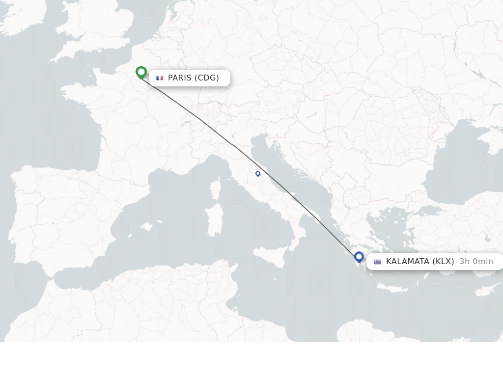 Flights from Paris to Kalamata route map