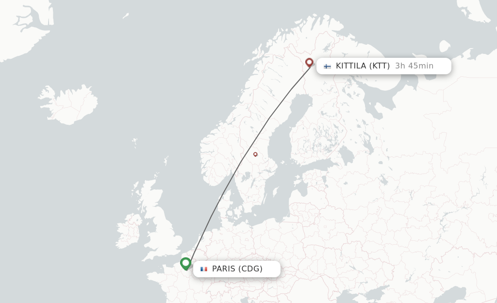 Flights from Paris to Kittila route map