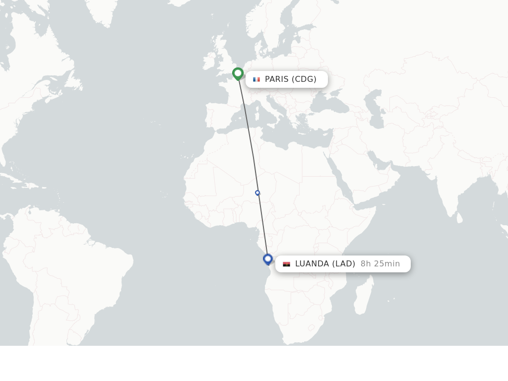 Flights from Paris to Luanda route map