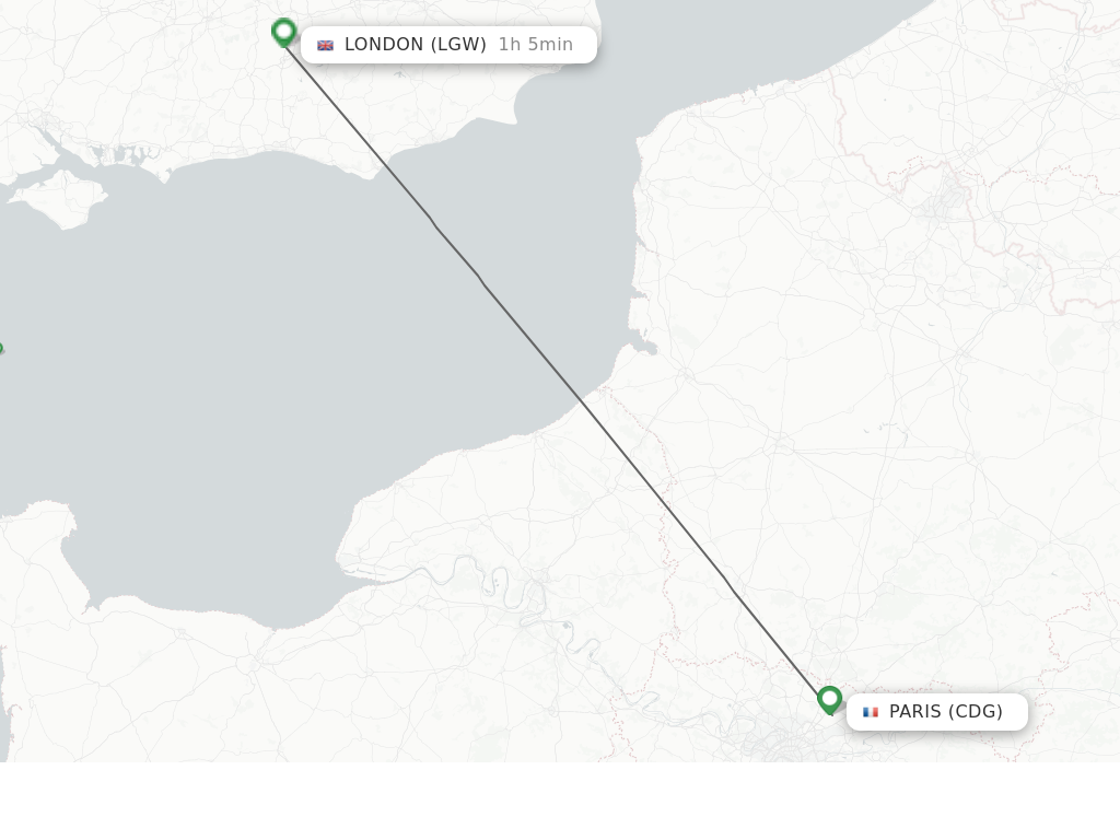 Flights from Paris to London route map