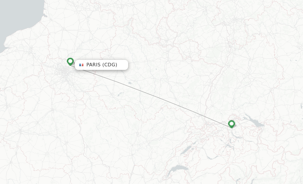Route map with flights from Paris with SWISS