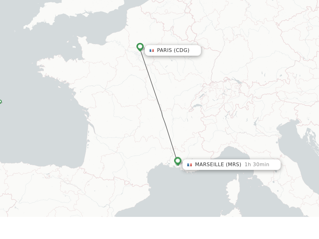 Flights from Paris to Marseille route map