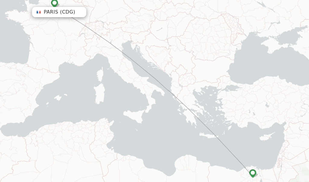 Route map with flights from Paris with EgyptAir