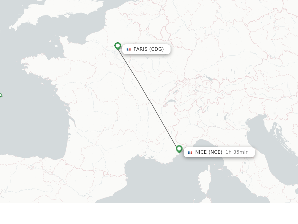 Flights from Paris to Nice route map