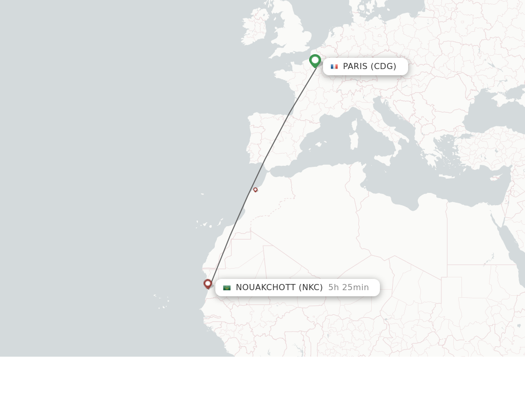 Flights from Paris to Nouakchott route map