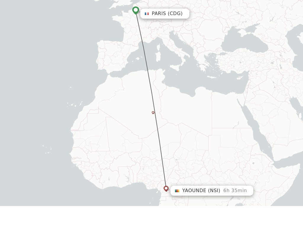 Flights from Paris to Yaounde route map