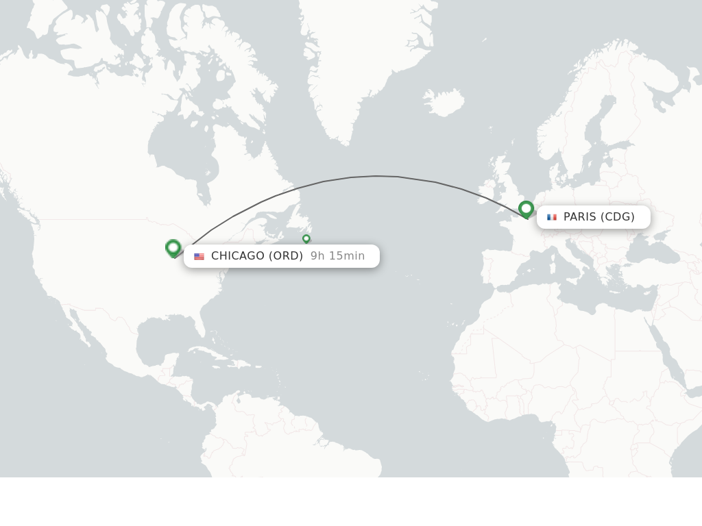 Flights from Paris to Chicago route map