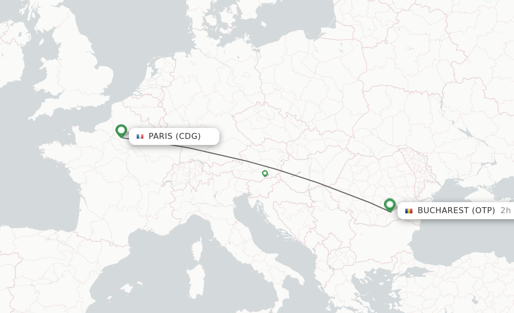 Flights from Paris to Bucharest route map