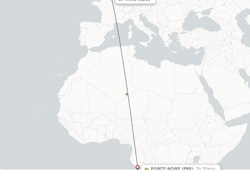 Flights from Paris to Pointe Noire route map