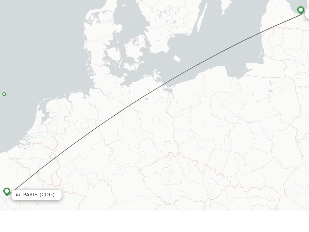 Flights from Paris to Riga route map