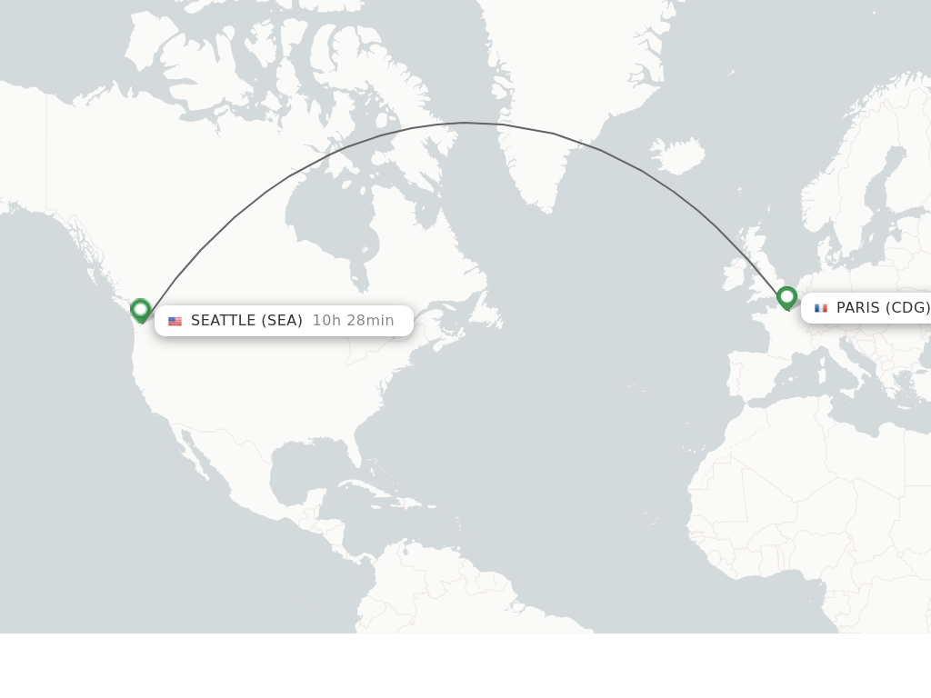 Flights from Paris to Seattle route map
