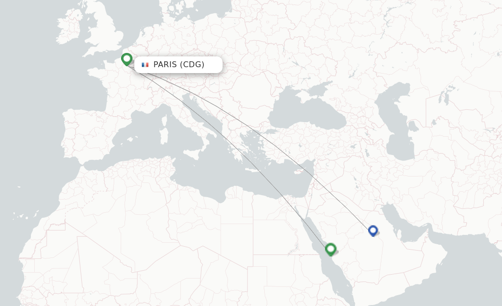 Route map with flights from Paris with Saudia