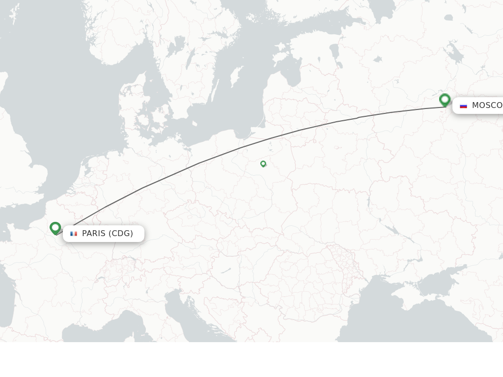 Flights from Paris to Moscow route map
