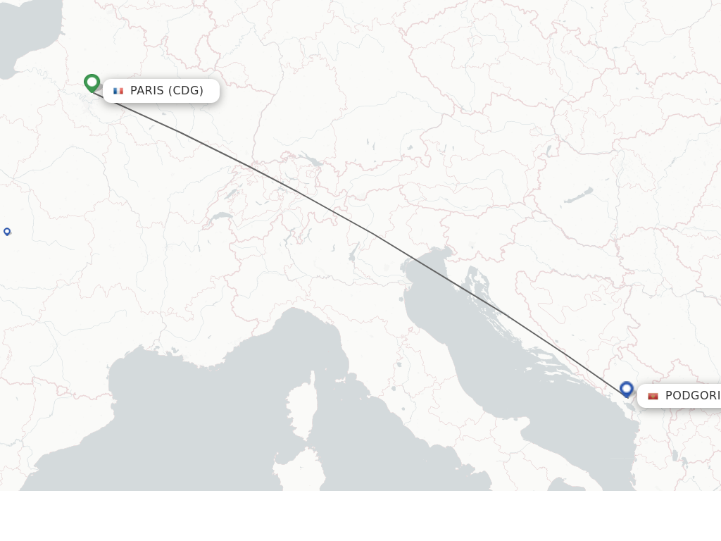 Flights from Paris to Podgorica route map