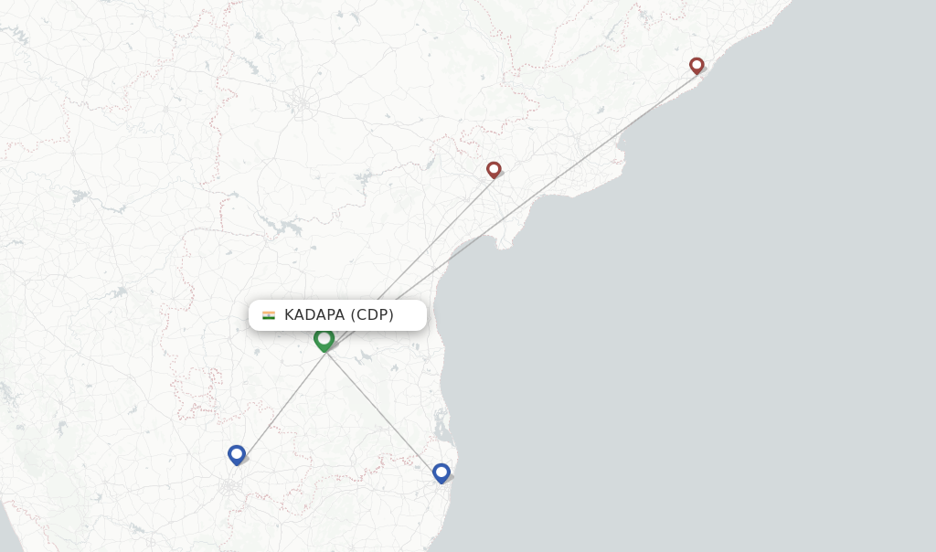 Route map with flights from Kadapa with IndiGo